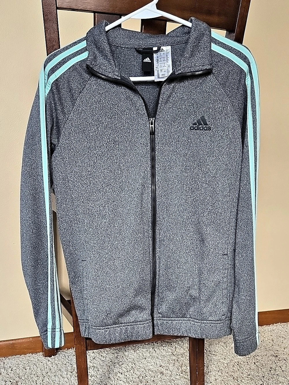 adidas Essentials 3-Stripe Track Jacket Gray & Green Size Medium